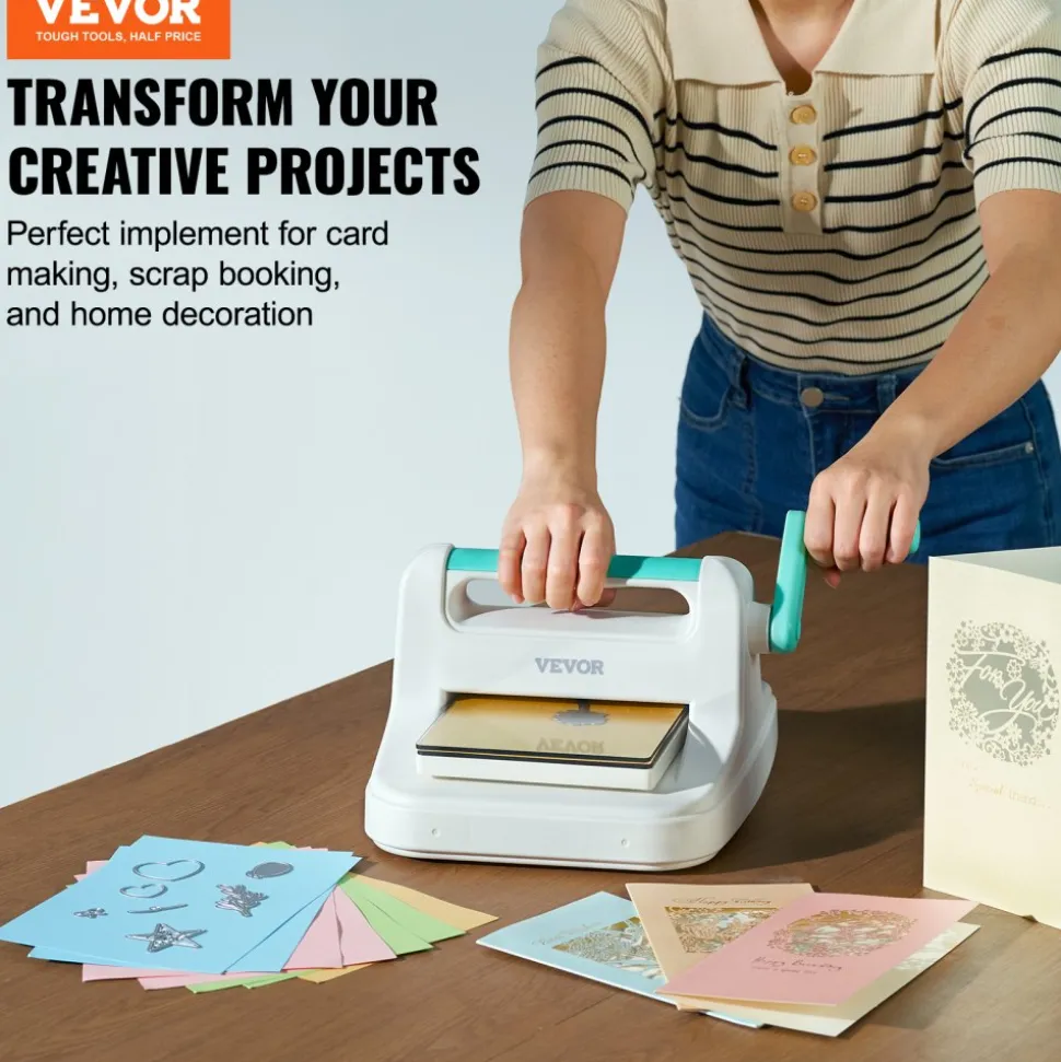 VEVOR Manual Die Cutting & Embossing Machine, Portable Cut Machines, 6 inch Opening Scrapbooking Machine Full Kit Included, For Arts & Crafts, Scrapbooking, Card Making and Crafting, White