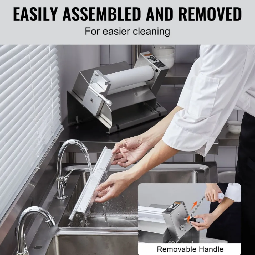 VEVOR Manual Dough Sheeter Machine, Puff Pastry Sheeter and Fondant Roller, Removable Handle, Panel, Roller for Easy Cleaning, Max 1/2 inch Adjustable Thickness, for Home or Small Commercial Kitchens