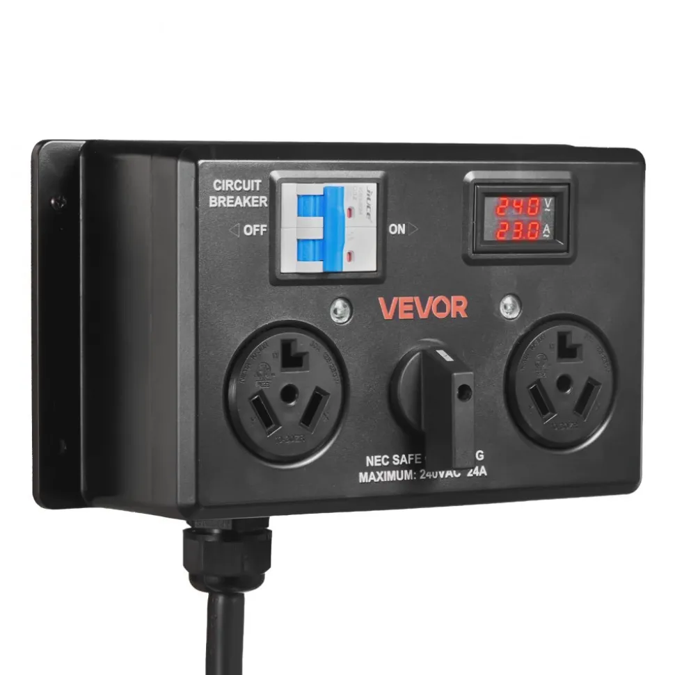 VEVOR Manual EV Charging Switch, NEMA 10-30, Splitter Switch for Dryer & EV, 24A Max 240V Manual Power Distribution with Circuit Breaker, Real-Time Display, Hand-Operated Selector, Plug and Play, ETL