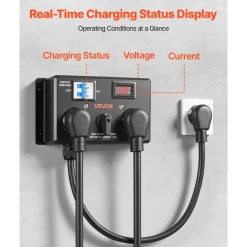VEVOR Manual EV Charging Switch, NEMA 10-30, Splitter Switch for Dryer & EV, 24A Max 240V Manual Power Distribution with Circuit Breaker, Real-Time Display, Hand-Operated Selector, Plug and Play, ETL