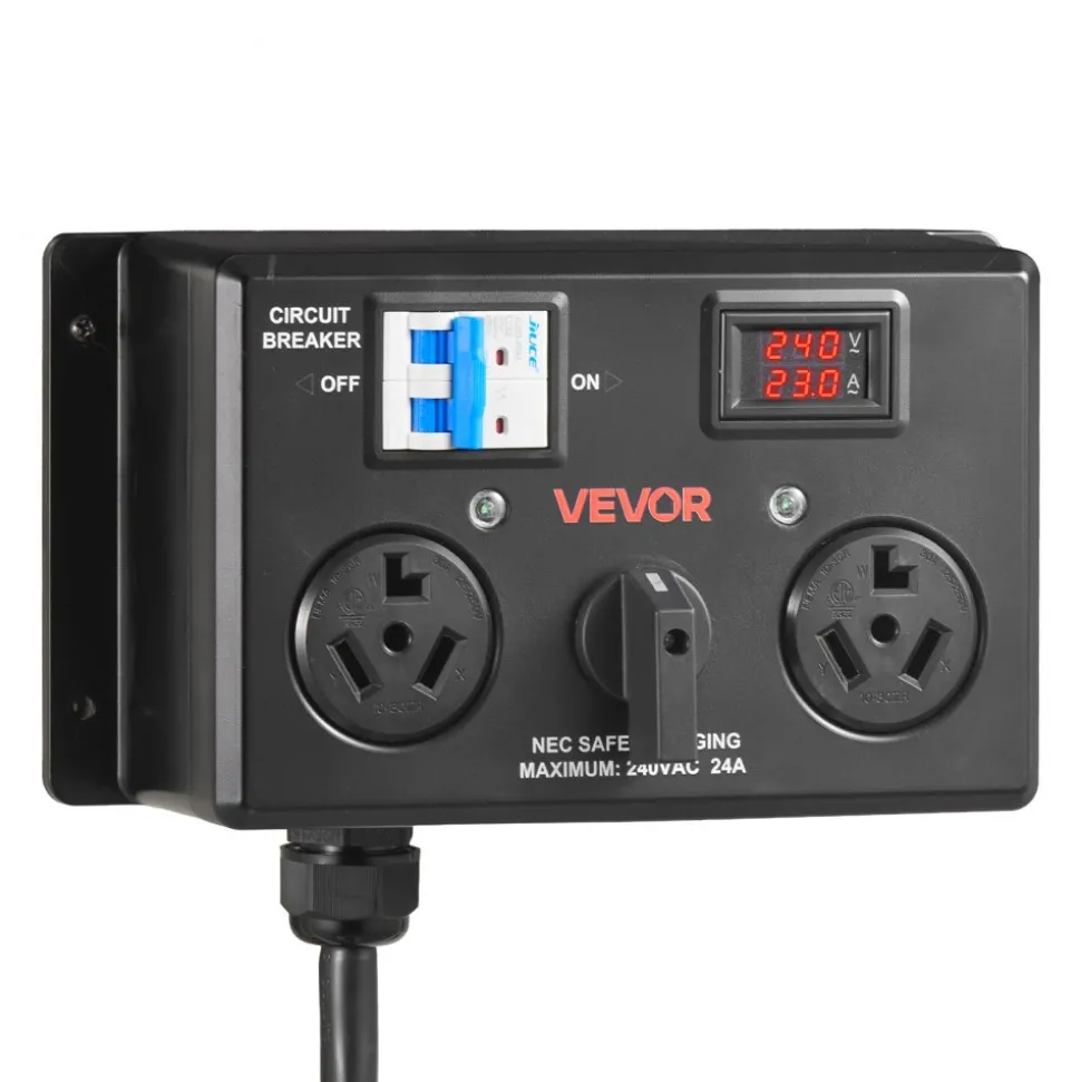 VEVOR Manual EV Charging Switch, NEMA 10-30, Splitter Switch for Dryer & EV, 24A Max 240V Manual Power Distribution with Circuit Breaker, Real-Time Display, Hand-Operated Selector, Plug and Play, ETL