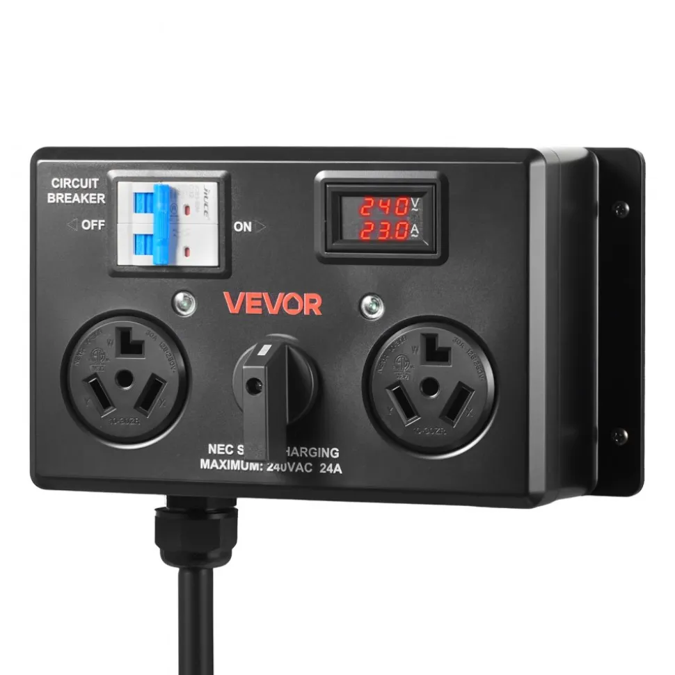 VEVOR Manual EV Charging Switch, NEMA 10-30, Splitter Switch for Dryer & EV, 24A Max 240V Manual Power Distribution with Circuit Breaker, Real-Time Display, Hand-Operated Selector, Plug and Play, ETL