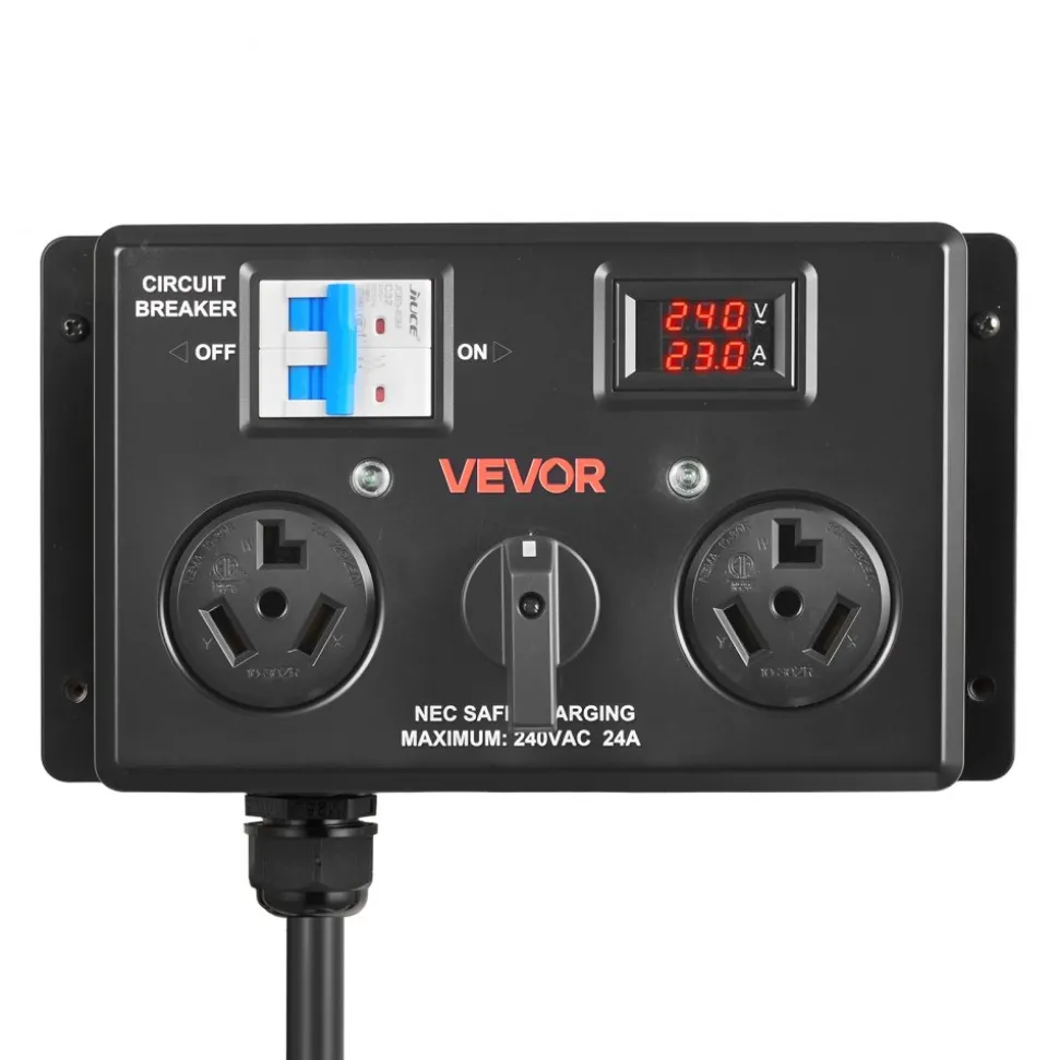 VEVOR Manual EV Charging Switch, NEMA 10-30, Splitter Switch for Dryer & EV, 24A Max 240V Manual Power Distribution with Circuit Breaker, Real-Time Display, Hand-Operated Selector, Plug and Play, ETL