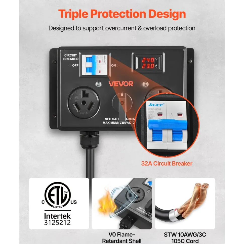 VEVOR Manual EV Charging Switch, NEMA 10-30, Splitter Switch for Dryer & EV, 24A Max 240V Manual Power Distribution with Circuit Breaker, Real-Time Display, Hand-Operated Selector, Plug and Play, ETL
