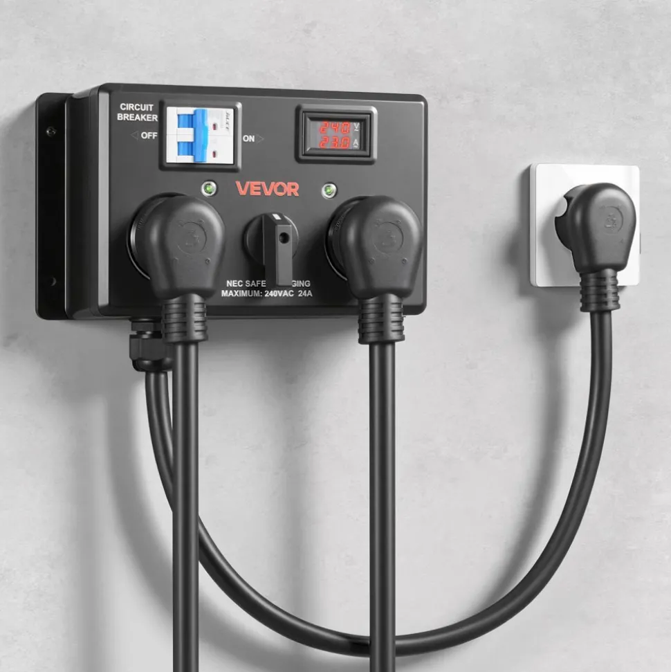 VEVOR Manual EV Charging Switch, NEMA 10-30, Splitter Switch for Dryer & EV, 24A Max 240V Manual Power Distribution with Circuit Breaker, Real-Time Display, Hand-Operated Selector, Plug and Play, ETL