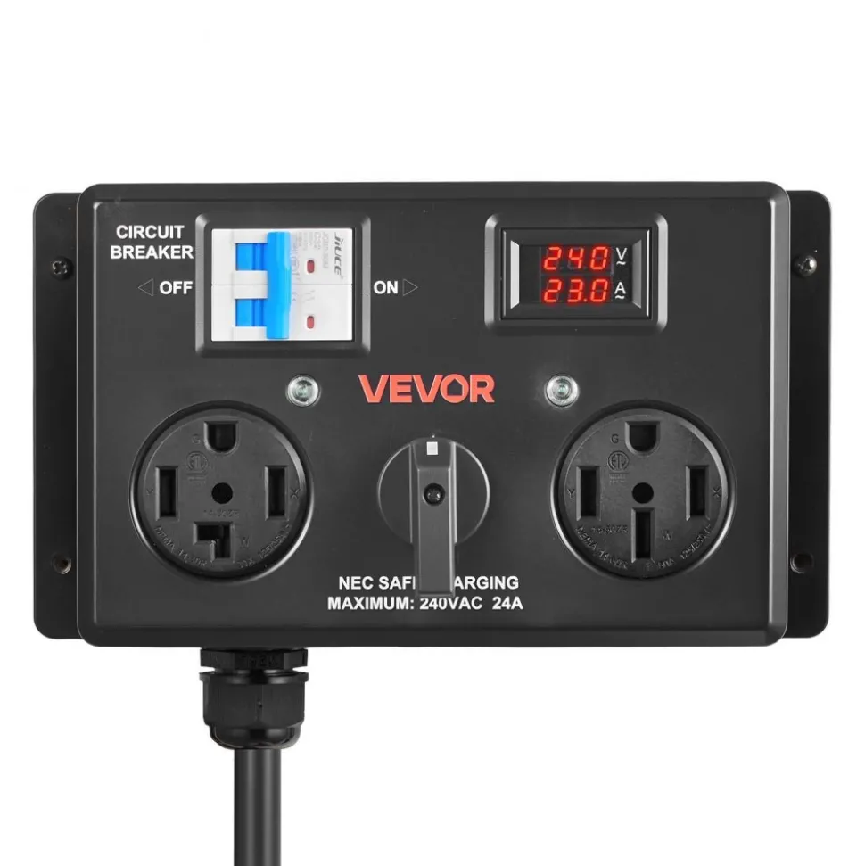 VEVOR Manual EV Charging Switch, NEMA 14-30P to 14-30R & 14-50R, Splitter Switch for Dryer & EV, 24A Max 240V Manual Power Distribution with Circuit Breaker, Hand-Operated Selector, Plug and Play, ETL