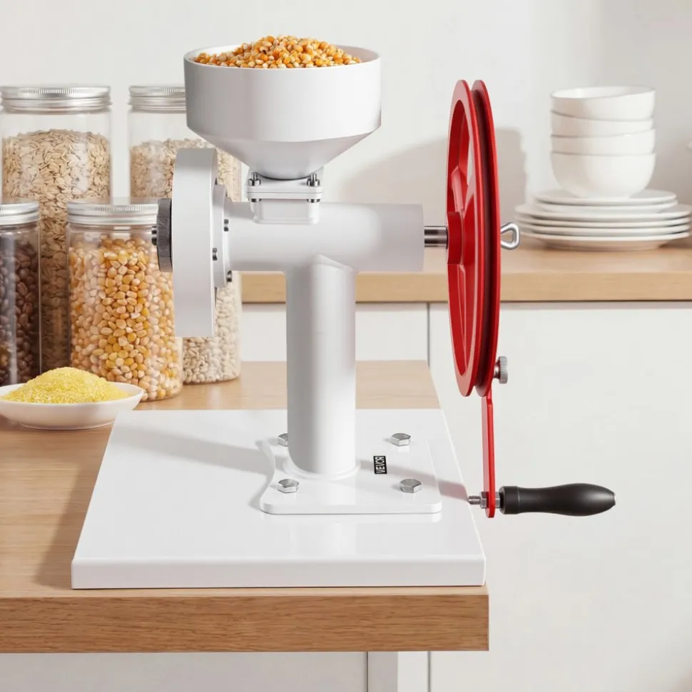 VEVOR Manual Grain Mill with Flywheel, Hand-Crank Corn Grinder, Heavy-Duty Carbon Steel Wheat Grinding Mill with Adjustable Fineness & 0.53 Gallon Hopper for Grains Spices Coffee Beans Nuts