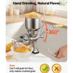 VEVOR Manual Grain Mill with High Hopper, Hand-Crank Corn Grinder, Heavy Duty Cast Iron Wheat Grinding Mill with Stable Table Clamp for Grains Spices Coffee Beans Nuts