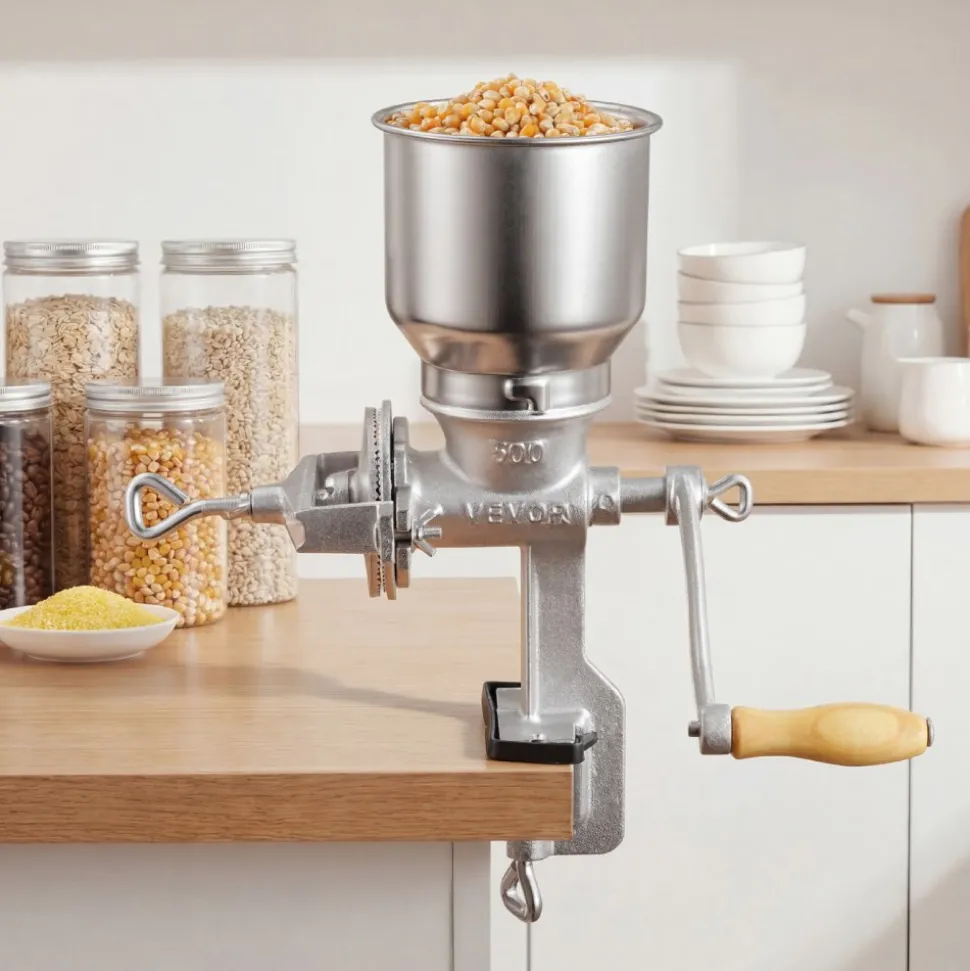 VEVOR Manual Grain Mill with High Hopper, Hand-Crank Corn Grinder, Heavy Duty Cast Iron Wheat Grinding Mill with Stable Table Clamp for Grains Spices Coffee Beans Nuts