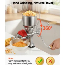 VEVOR Manual Grain Mill with High Hopper, Hand-Crank Corn Grinder, Heavy Duty Cast Iron Wheat Grinding Mill with Stable Table Clamp & Dust Cover for Grains Spices Coffee Beans Nuts