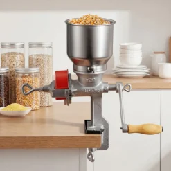 VEVOR Manual Grain Mill with Low Hopper, Hand-Crank Corn Grinder, Heavy Duty Cast Iron Wheat Grinding Mill with Stable Table Clamp & Dust Cover for Grains Spices Coffee Beans Nuts