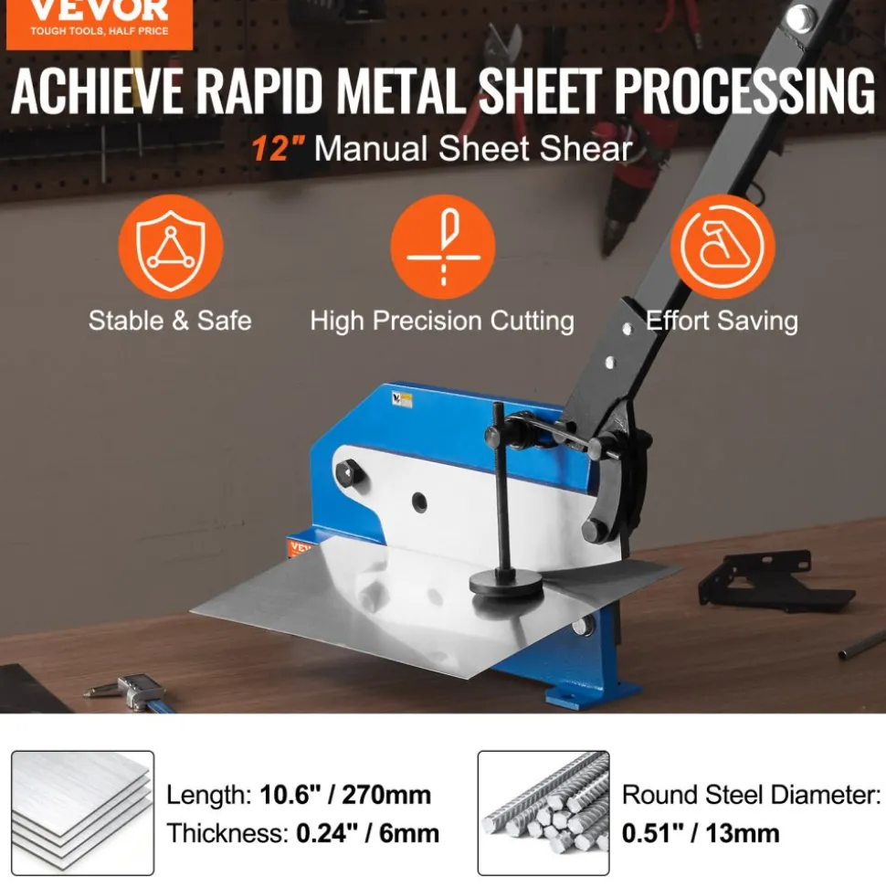 VEVOR 12" Manual Hand Plate Shear for Metal Sheet Processing, HS-12 Benchtop Cutter with Q235 Material, for Crafts Thick Steel Crafting, Heavy Duty Roll Press Machine for Builders, DIY Enthusiasts
