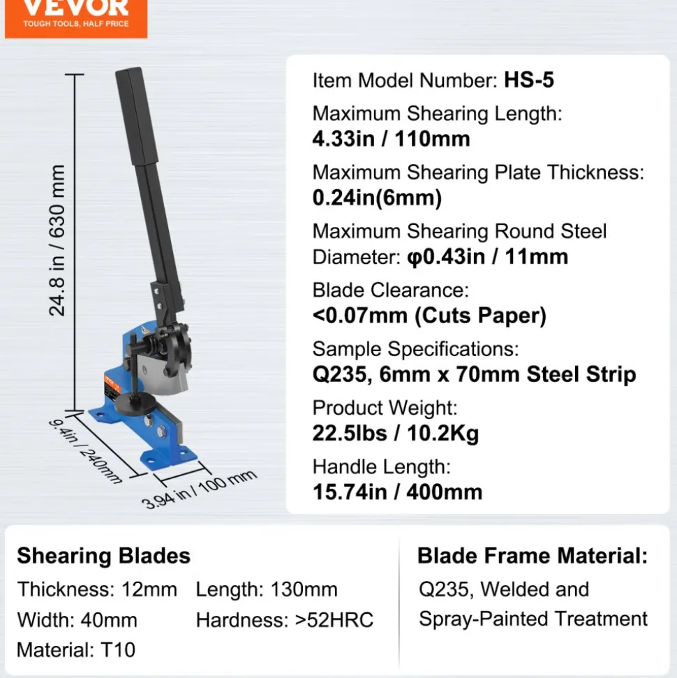 VEVOR 5" Manual Hand Plate Shear for Metal Sheet Processing, HS-5 Benchtop Cutter with Q235 Material, for Crafts Thick Steel Crafting, Heavy Duty Roll Press Machine for Builders, DIY Enthusiasts