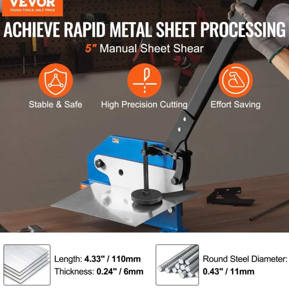 VEVOR 5" Manual Hand Plate Shear for Metal Sheet Processing, HS-5 Benchtop Cutter with Q235 Material, for Crafts Thick Steel Crafting, Heavy Duty Roll Press Machine for Builders, DIY Enthusiasts