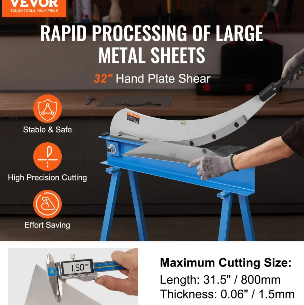 VEVOR 32" Manual Hand Plate Shear for Metal Sheet Processing, Benchtop Cutter with Q235 Material, for Crafts Thick Steel Crafting, Heavy Duty Roll Press Machine for Builders, DIY Enthusiasts