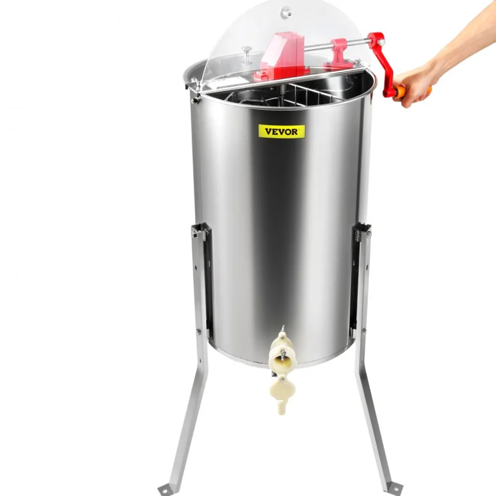 VEVOR Manual Honey Extractor, 3 Frames Honey Spinner Extractor, Stainless Steel Beekeeping Extraction, Honeycomb Drum Spinner with Lid, Apiary Centrifuge Equipment with Height Adjustable Stand