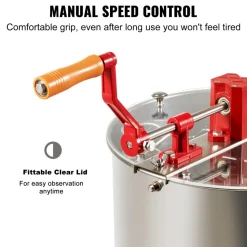 VEVOR Manual Honey Extractor, 3 Frames Honey Spinner Extractor, Stainless Steel Beekeeping Extraction, Honeycomb Drum Spinner with Lid, Apiary Centrifuge Equipment with Height Adjustable Stand