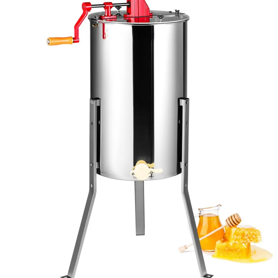 VEVOR Manual Honey Extractor, 2/4 Frames Honey Spinner Extractor, Stainless Steel Beekeeping Extraction, Honeycomb Drum Spinner with Lid, Apiary Centrifuge Equipment with Height Adjustable Stand