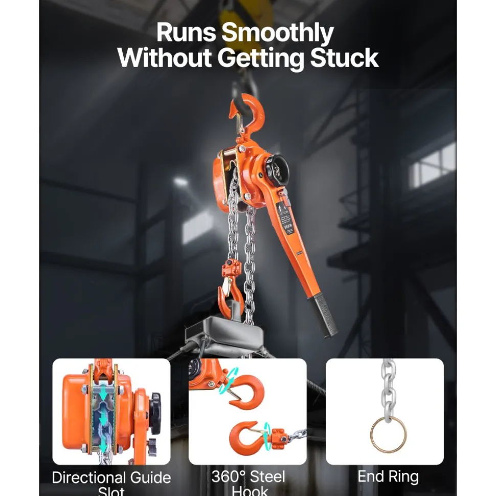 VEVOR Manual Lever Chain Hoist, 1-1/2T 3300LBS Capacity Heavy Duty Come Along, 20FT Lift G80 Alloy Steel Chain With Dual Pawl Mechanical Brake,360°Rotating Hooks, for Warehouse Construction Garage