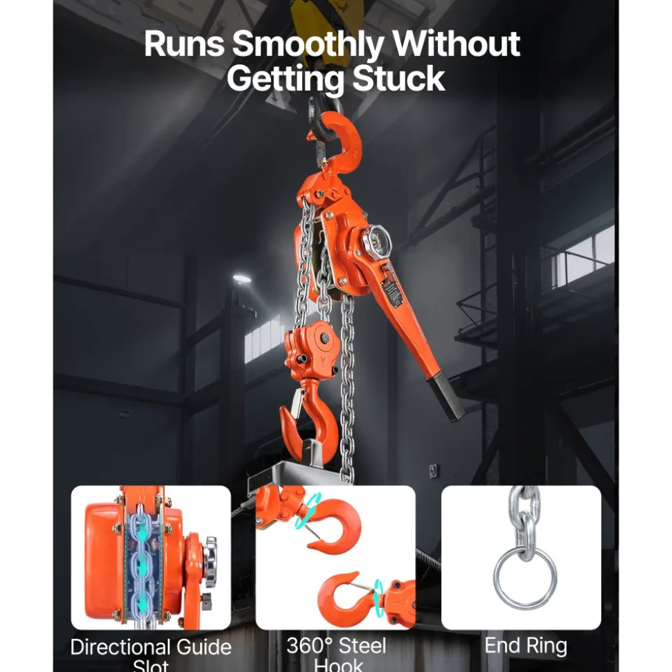 VEVOR Manual Lever Chain Hoist, 6T 13200LBS Capacity Heavy Duty Come Along, 20FT Lift G80 Alloy Steel Chain With Dual Pawl Mechanical Brake,360°Rotating Hooks, for Warehouse Construction Garage