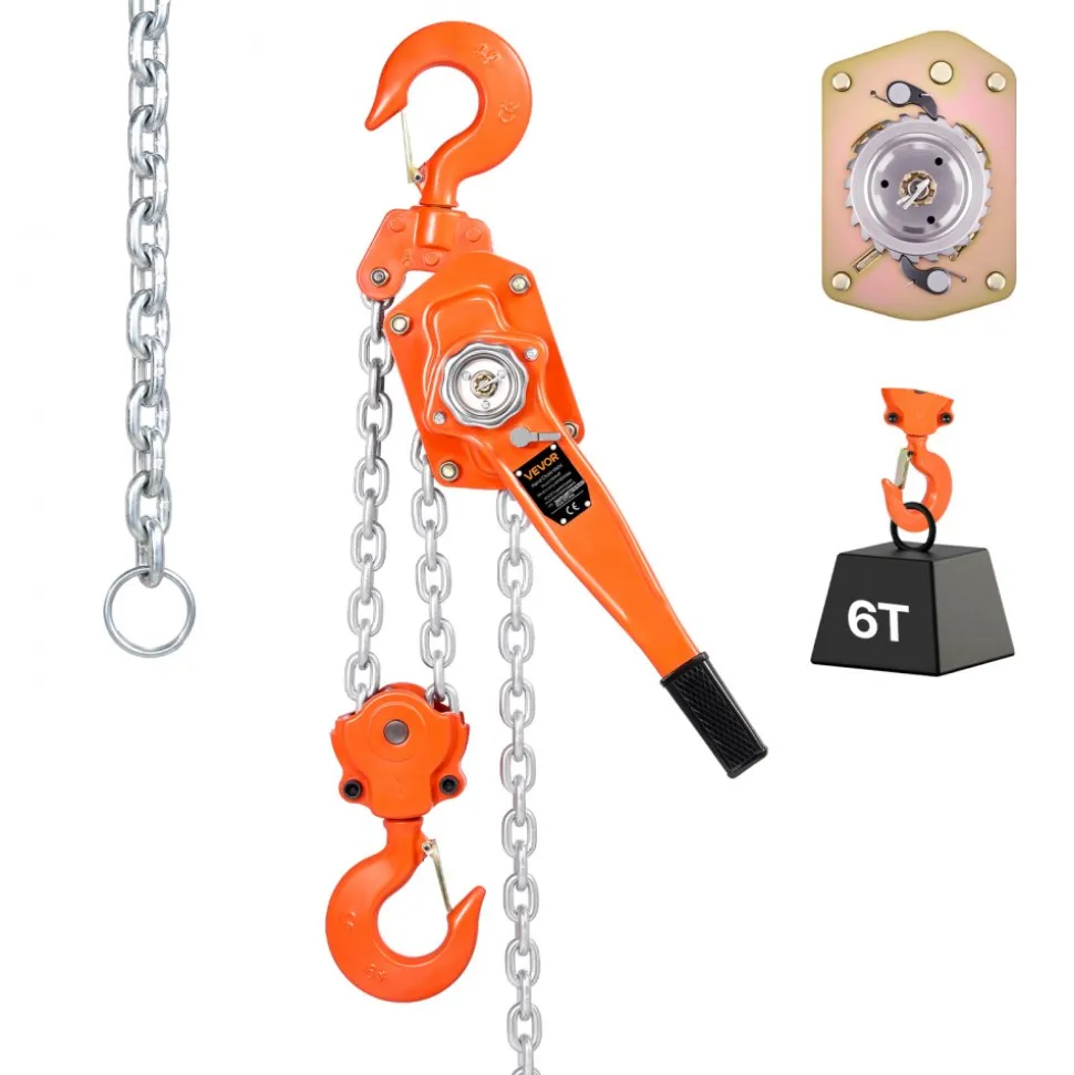 VEVOR Manual Lever Chain Hoist, 6T 13200LBS Capacity Heavy Duty Come Along, 20FT Lift G80 Alloy Steel Chain With Dual Pawl Mechanical Brake,360°Rotating Hooks, for Warehouse Construction Garage