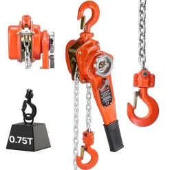 VEVOR Manual Lever Chain Hoist, 3/4T 1650LBS Capacity Heavy Duty Come Along, 20FT Lift G80 Alloy Steel Chain With Dual Pawl Mechanical Brake,360°Rotating Hooks, for Warehouse Construction Garage