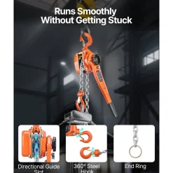 VEVOR Manual Lever Chain Hoist, 1-1/2T 3300LBS Capacity Heavy Duty Come Along, 10FT Lift G80 Alloy Steel Chain With Dual Pawl Mechanical Brake,360°Rotating Hooks, for Warehouse Construction Garage