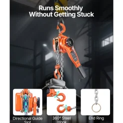 VEVOR Manual Lever Chain Hoist, 1T 2200LBS Capacity Heavy Duty Come Along, 10FT Lift G80 Alloy Steel Chain With Dual Pawl Mechanical Brake,360°Rotating Hooks, for Warehouse Construction Garage
