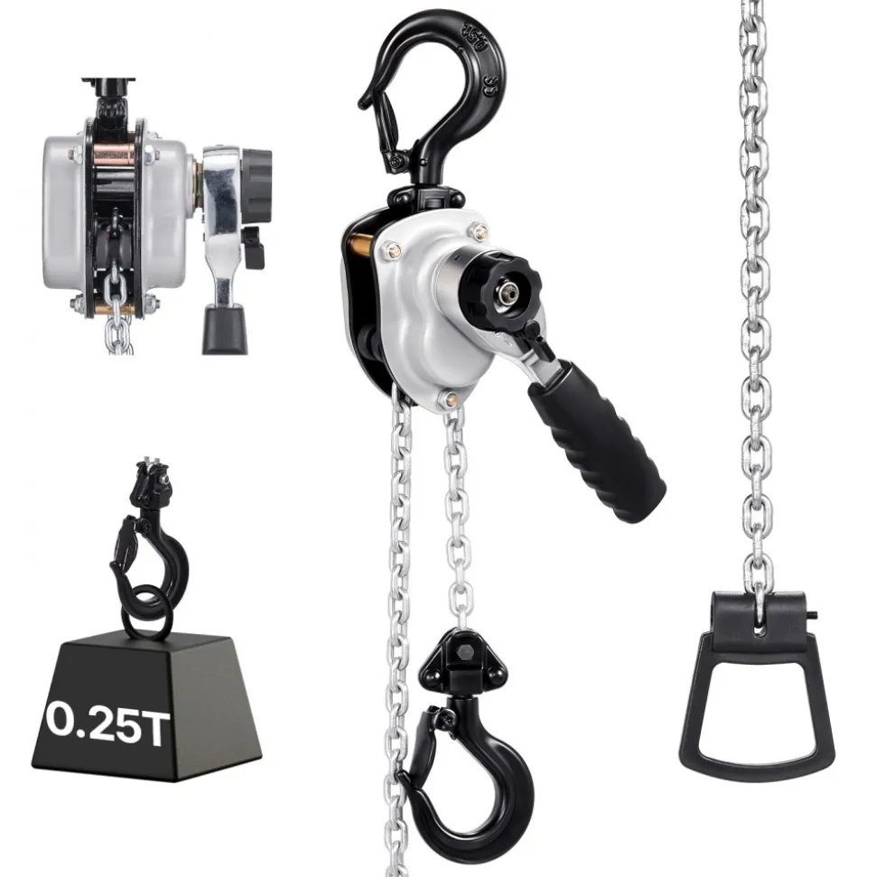 VEVOR Manual Lever Chain Hoist, 1/4T 550LBS Capacity Heavy Duty Come Along, 10FT Lift G80 Alloy Steel Chain With Dual Pawl Mechanical Brake,360°Rotating Hooks, for Warehouse Construction Garage