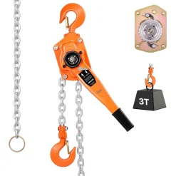 VEVOR Manual Lever Chain Hoist, 3T 6600LBS Capacity Heavy Duty Come Along, 20FT Lift G80 Alloy Steel Chain With Dual Pawl Mechanical Brake,360°Rotating Hooks, for Warehouse Construction Garage
