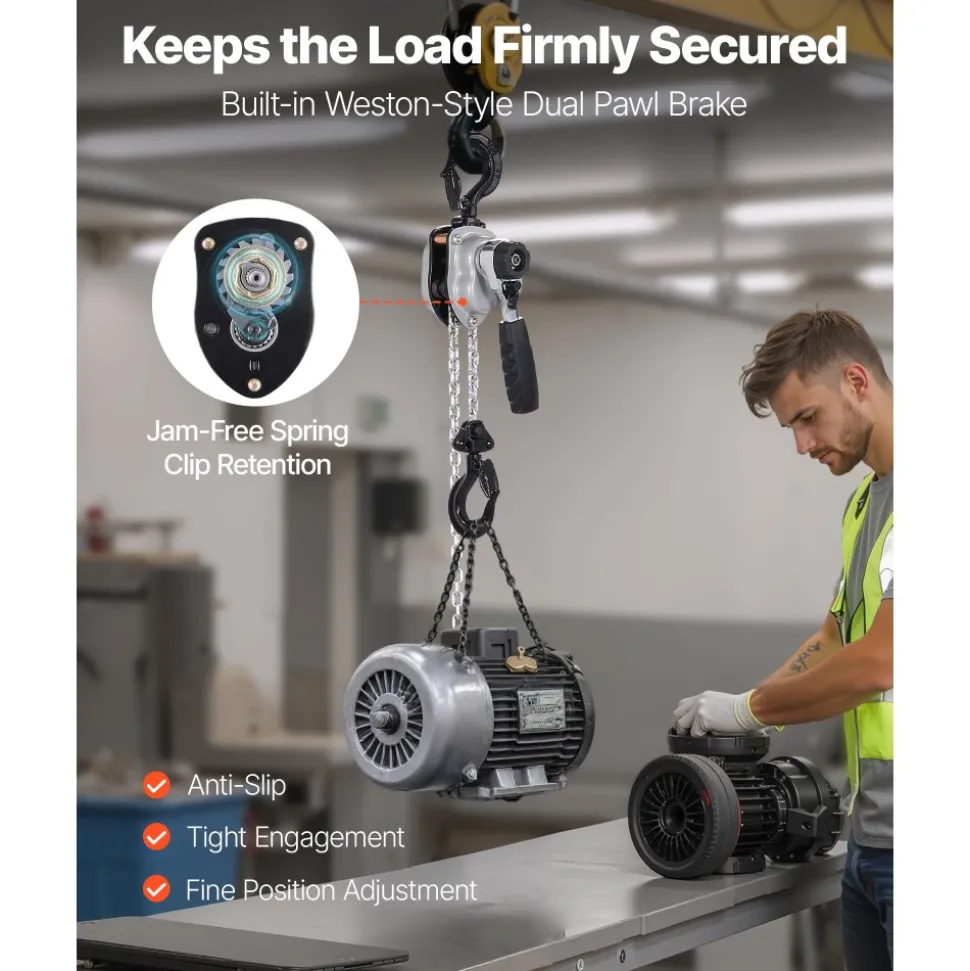 VEVOR Manual Lever Chain Hoist, 1/4T 550LBS Capacity Heavy Duty Come Along, 5FT Lift G80 Alloy Steel Chain With Dual Pawl Mechanical Brake,360°Rotating Hooks, for Warehouse Construction Garage