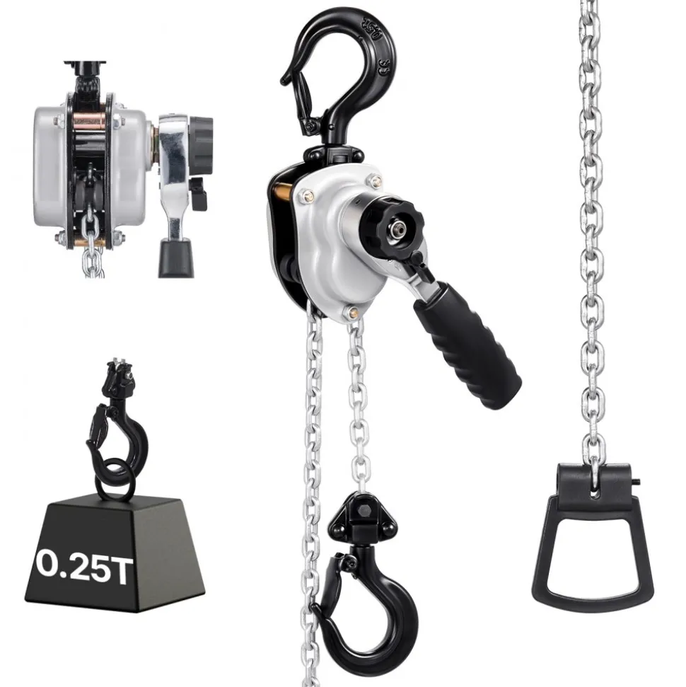 VEVOR Manual Lever Chain Hoist, 1/4T 550LBS Capacity Heavy Duty Come Along, 5FT Lift G80 Alloy Steel Chain With Dual Pawl Mechanical Brake,360°Rotating Hooks, for Warehouse Construction Garage