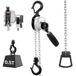 VEVOR Manual Lever Chain Hoist, 1/2T 1100LBS Capacity Heavy Duty Come Along, 5FT Lift G80 Alloy Steel Chain With Dual Pawl Mechanical Brake,360°Rotating Hooks, for Warehouse Construction Garage