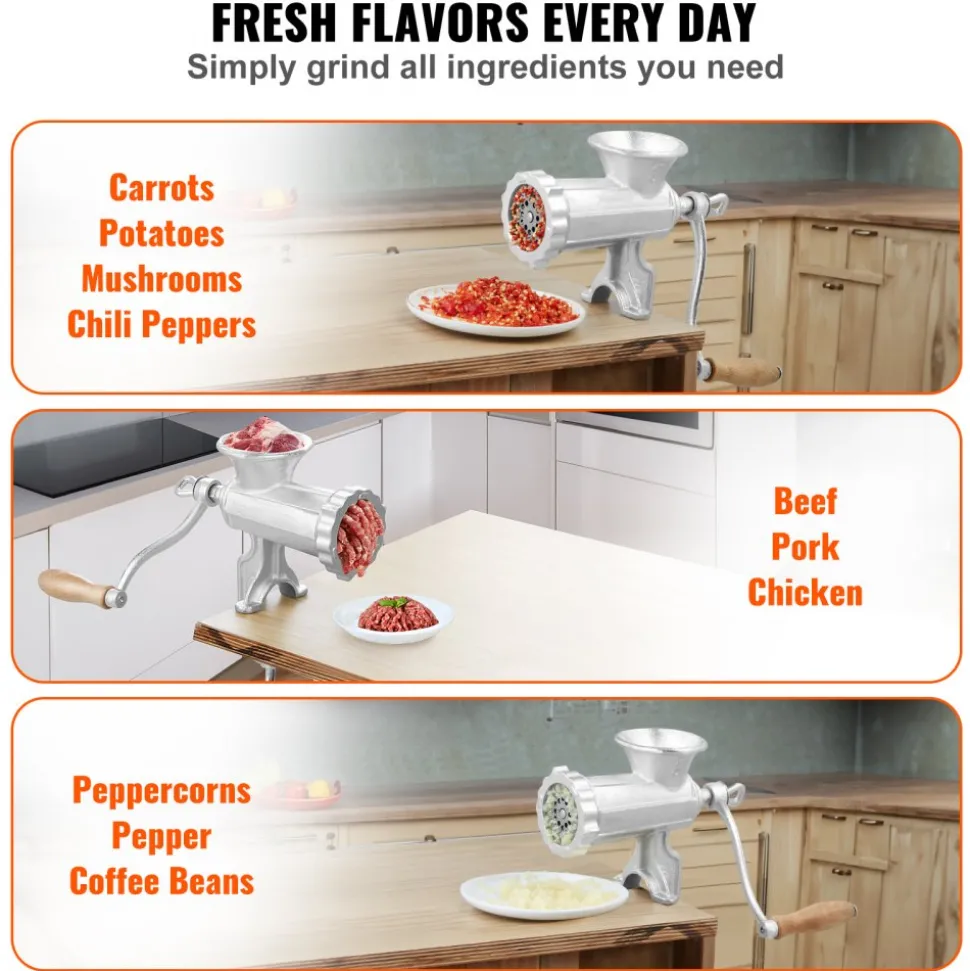 VEVOR Manual Meat Grinder, Heavy Duty Cast Iron Hand Meat Grinder with Steel Table Clamp, Meat Mincer Sausage Maker with 1 Cutting Blade, 2 Cutting Plates, 3 Sausage Tubes for Beef Pepper Mushroom