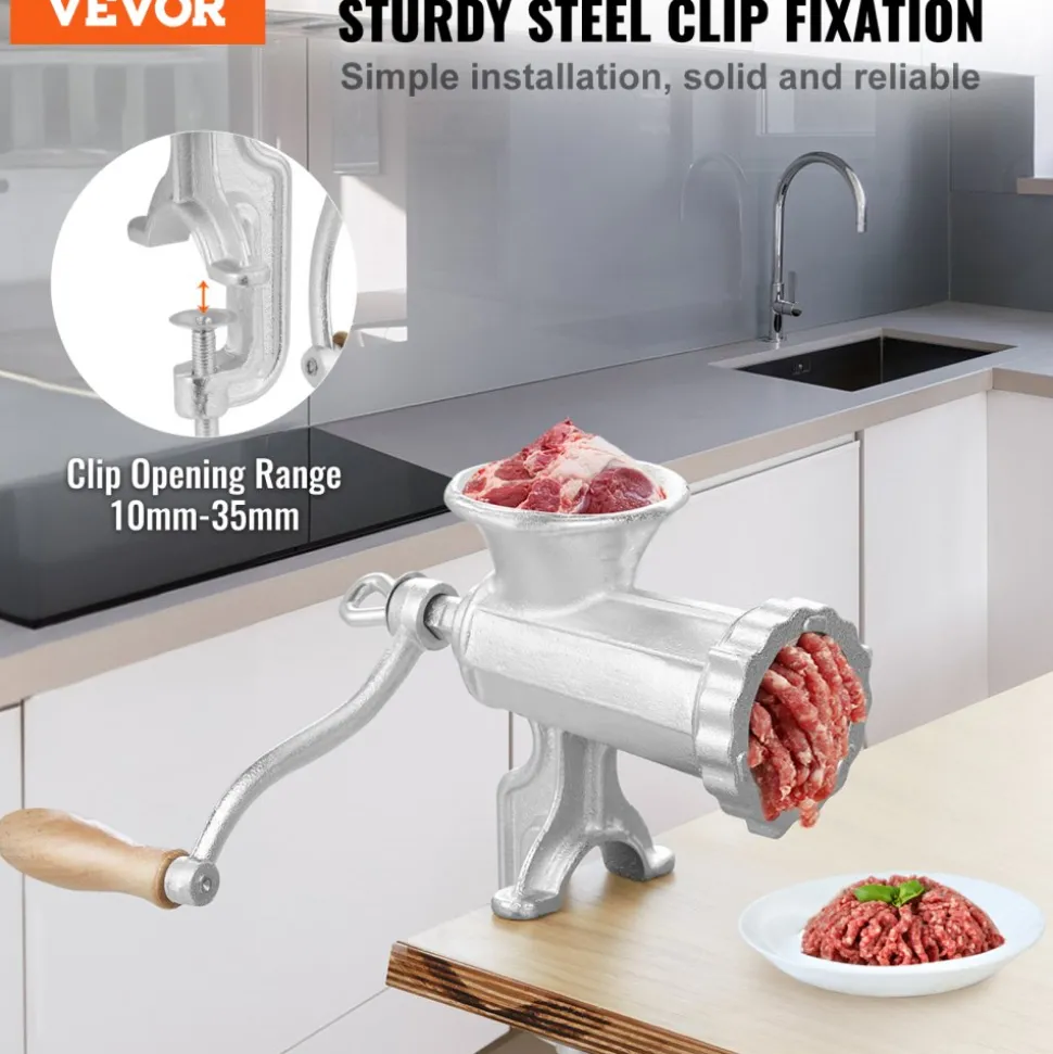 VEVOR Manual Meat Grinder, Heavy Duty Cast Iron Hand Meat Grinder with Steel Table Clamp, Meat Mincer Sausage Maker with 1 Cutting Blade, 2 Cutting Plates, 3 Sausage Tubes for Beef Pepper Mushroom