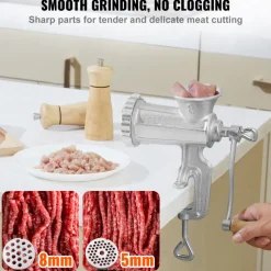 VEVOR Manual Meat Grinder, Heavy Duty Cast Iron Hand Meat Grinder with Steel Table Clamp, Meat Mincer Sausage Maker with 1 Cutting Blade, 2 Cutting Plates, 3 Sausage Tubes for Beef Pepper Mushroom