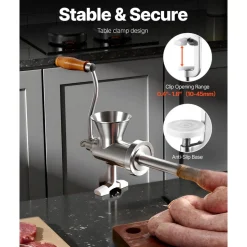 VEVOR Manual Meat Grinder, 304 Stainless Steel Hand Crank Meat Mincer with Steel Table Clamp, Sausage Stuffer with 2 Cutting Plates & 4 Sausage Tubes, Food Grinder for Beef Chili Pork Kitchen Tabletop