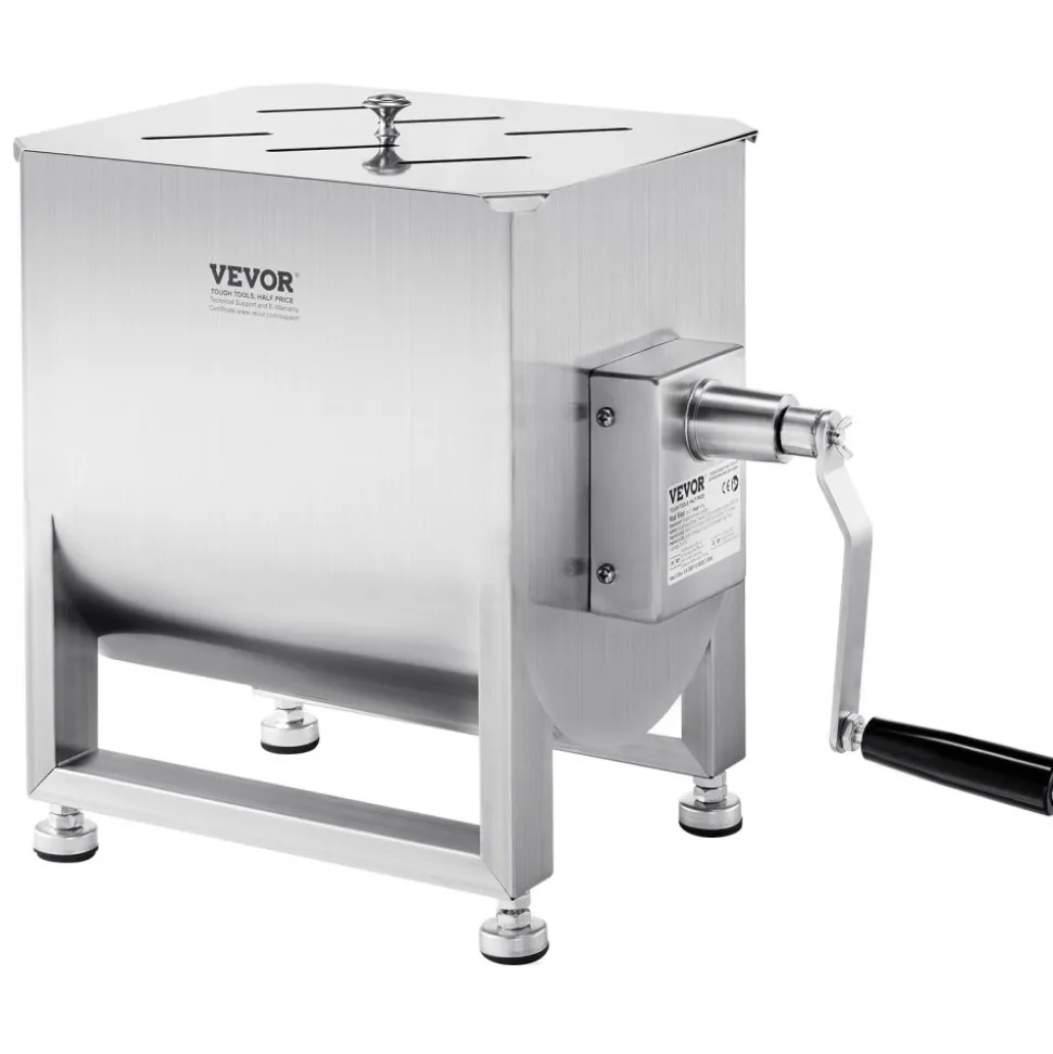 VEVOR Manual Meat Mixer, 20L Fixed Tank Meat Processing Equipment(Mixing Max 30LBS for Meat), Stainless Steel Meat Mixer, Sausage Mixer Machine with Lid Handle Gear Reducer, Ground Beef Hand Mixer