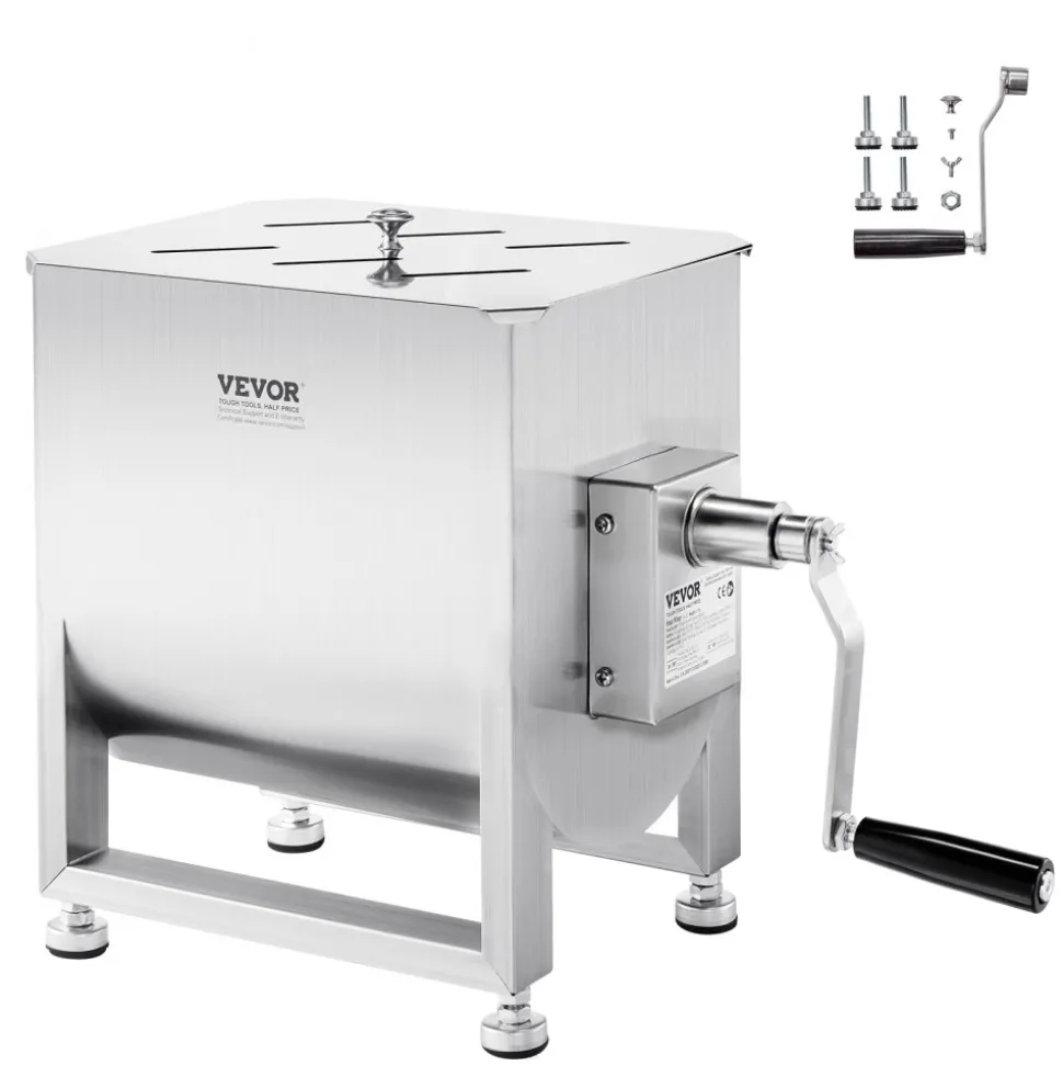VEVOR Manual Meat Mixer, 20L Fixed Tank Meat Processing Equipment(Mixing Max 30LBS for Meat), Stainless Steel Meat Mixer, Sausage Mixer Machine with Lid Handle Gear Reducer, Ground Beef Hand Mixer