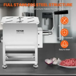 VEVOR Manual Meat Mixer, 10L Fixed Tank Meat Processing Equipment(Mixing Max 15LBS for Meat), Stainless Steel Meat Mixer, Sausage Mixer Machine with Lid Handle Gear Reducer, Ground Beef Hand Mixer