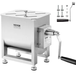 VEVOR Manual Meat Mixer, 10L Fixed Tank Meat Processing Equipment(Mixing Max 15LBS for Meat), Stainless Steel Meat Mixer, Sausage Mixer Machine with Lid Handle Gear Reducer, Ground Beef Hand Mixer