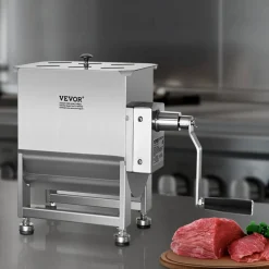 VEVOR Manual Meat Mixer, 10L Fixed Tank Meat Processing Equipment(Mixing Max 15LBS for Meat), Stainless Steel Meat Mixer, Sausage Mixer Machine with Lid Handle Gear Reducer, Ground Beef Hand Mixer