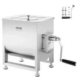 VEVOR Manual Meat Mixer, 60L Fixed Tank Meat Processing Equipment(Mixing Max 120LBS for Meat), Stainless Steel Meat Mixer, Sausage Mixer Machine with Lid Handle Gear Reducer, Ground Beef Hand Mixer