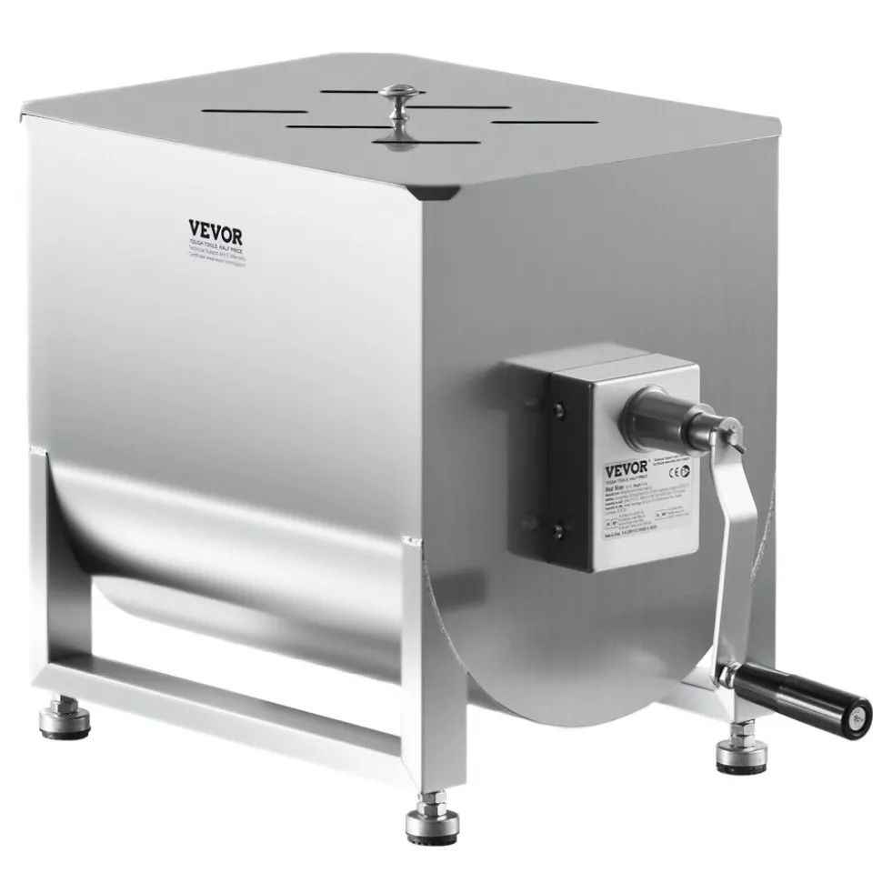 VEVOR Manual Meat Mixer, 40L Fixed Tank Meat Processing Equipment(Mixing Max 80LBS for Meat), Stainless Steel Meat Mixer, Sausage Mixer Machine with Lid Handle Gear Reducer, Ground Beef Hand Mixer