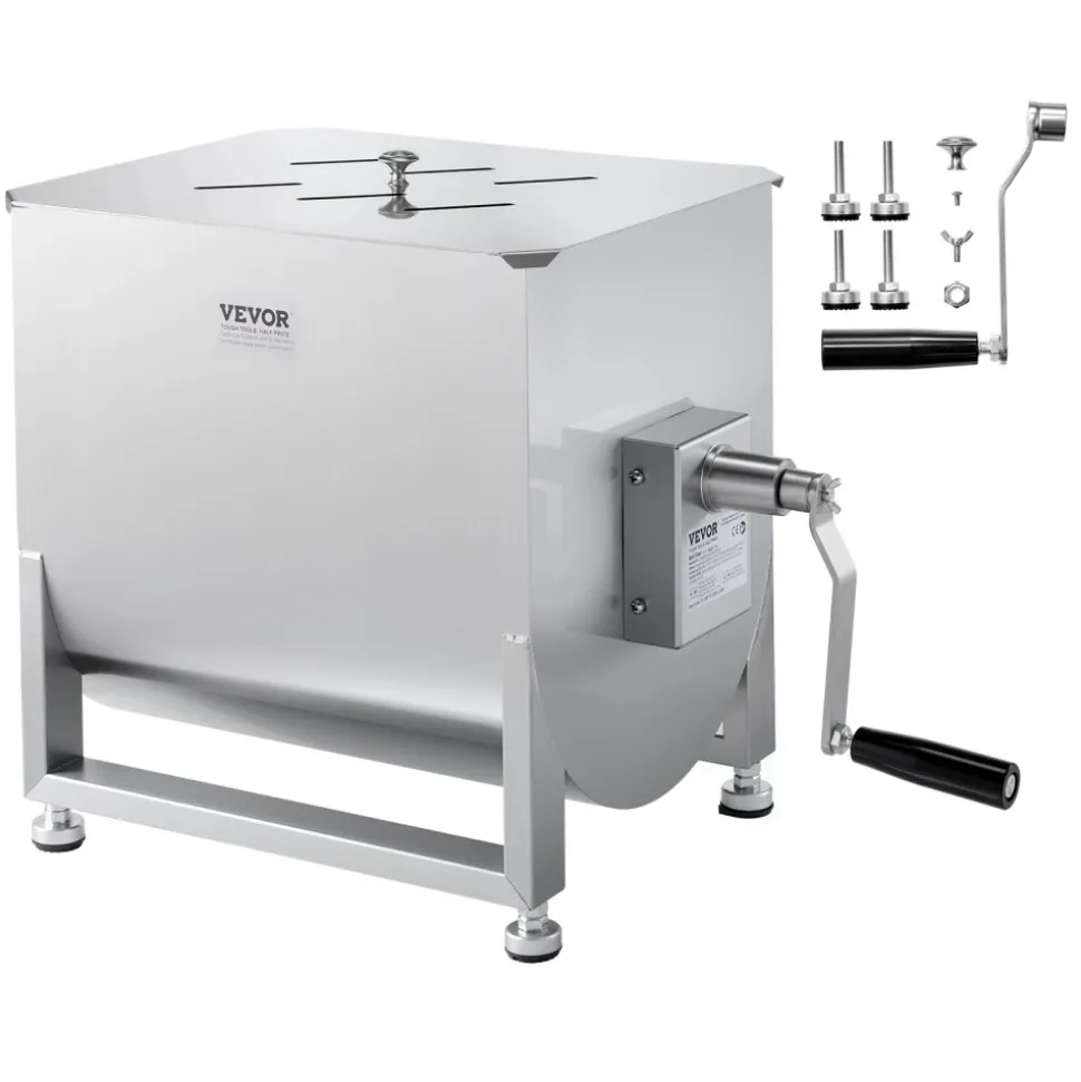 VEVOR Manual Meat Mixer, 40L Fixed Tank Meat Processing Equipment(Mixing Max 80LBS for Meat), Stainless Steel Meat Mixer, Sausage Mixer Machine with Lid Handle Gear Reducer, Ground Beef Hand Mixer