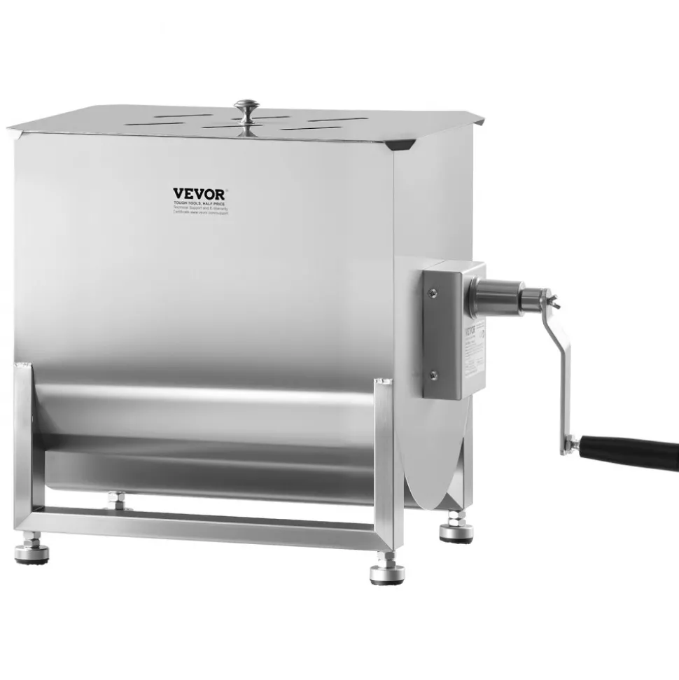 VEVOR Manual Meat Mixer, 40L Fixed Tank Meat Processing Equipment(Mixing Max 80LBS for Meat), Stainless Steel Meat Mixer, Sausage Mixer Machine with Lid Handle Gear Reducer, Ground Beef Hand Mixer
