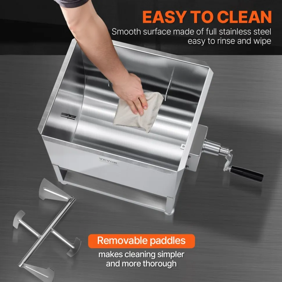 VEVOR Manual Meat Mixer, 40L Fixed Tank Meat Processing Equipment(Mixing Max 80LBS for Meat), Stainless Steel Meat Mixer, Sausage Mixer Machine with Lid Handle Gear Reducer, Ground Beef Hand Mixer