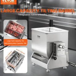 VEVOR Manual Meat Mixer, 15L Tilt Tank Meat Processing Equipment(Mixing Max 15LBS for Meat), Stainless Steel Meat Mixer, Sausage Mixer Machine with Lid Handle Gear Reducer, Ground Beef Hand Mixer