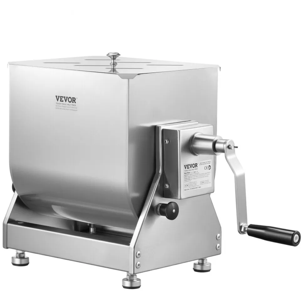VEVOR Manual Meat Mixer, 60 Pound Max Capacity Tilt Tank Meat Mixer, Stainless Steel Meat Processing Equipment, Sausage Mixer Machine with Lid and Handle, Ground Beef Hand Mixer, Silver