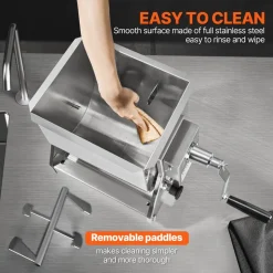 VEVOR Manual Meat Mixer, 60 Pound Max Capacity Tilt Tank Meat Mixer, Stainless Steel Meat Processing Equipment, Sausage Mixer Machine with Lid and Handle, Ground Beef Hand Mixer, Silver